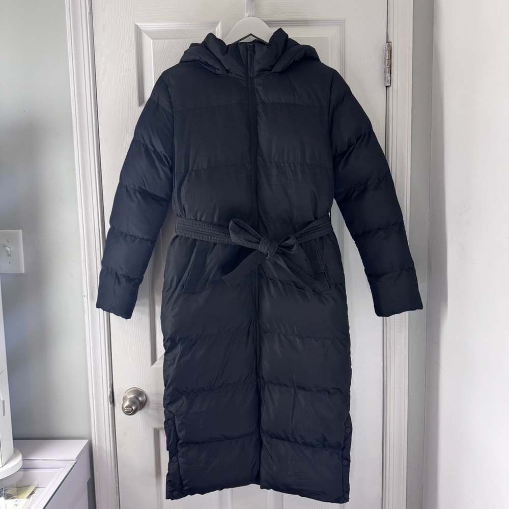 Women's Maxi Hooded Black Puffer Coat